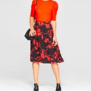 Who What Wear Red and Black Floral Skirt